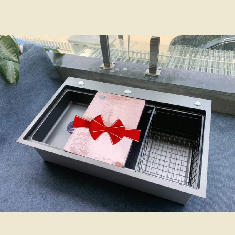 Chậu Rửa Bát 1 Hố 7848Đ Inox304 Nano Đen- Tặng kèm khay và rổ - Ảnh 3