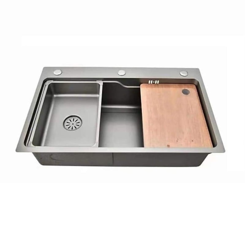 Chậu Rửa Bát 1 Hố 7546 Màu Xám Grey- Chuẩn inox 304 dày dặn