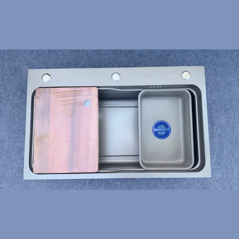 Alternative view of Chậu Rửa Bát 1 Hố 7546 Màu Xám Grey- Chuẩn inox 304 dày dặn