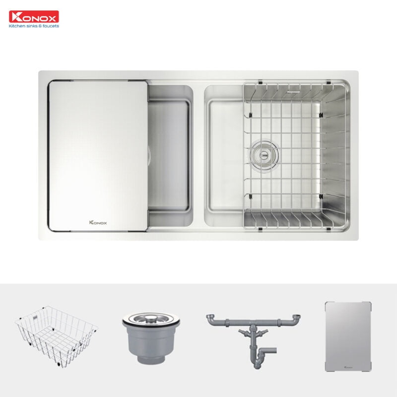 Chậu rửa bát chống xước KONOX – Undermount Sink KN8646DU Dekor - Chậu 2 hố inox304 - Ảnh 3