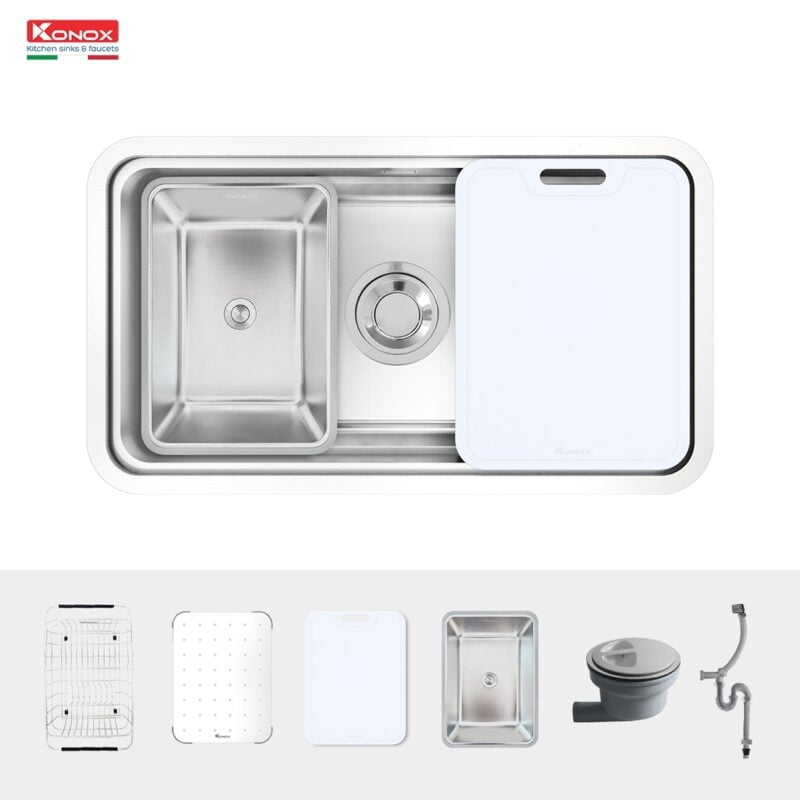 Chậu rửa bát KONOX chống xước Workstation Sink KN8347SU Dekor- Chậu 1 hố inox304+ Vòi Rút - Ảnh 3