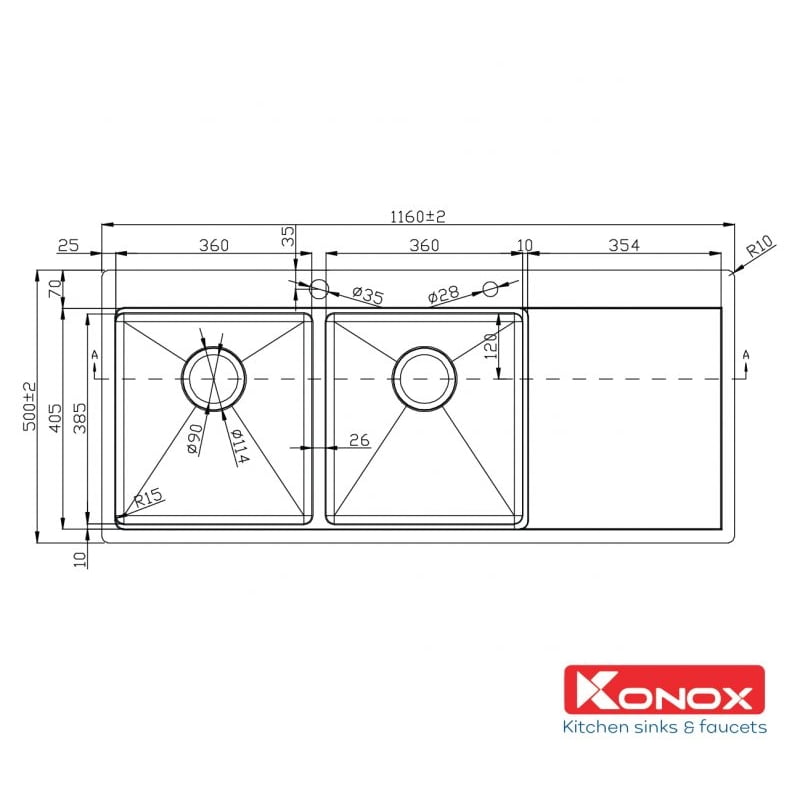 Chậu rửa bát KONOX KS11650 1D – Chậu 2 hố inox304 có bàn phải - Ảnh 4