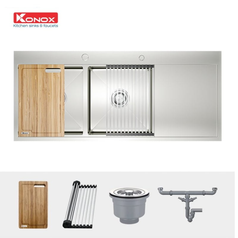 Chậu rửa bát KONOX KS11650 1D – Chậu 2 hố inox304 có bàn phải - Ảnh 3