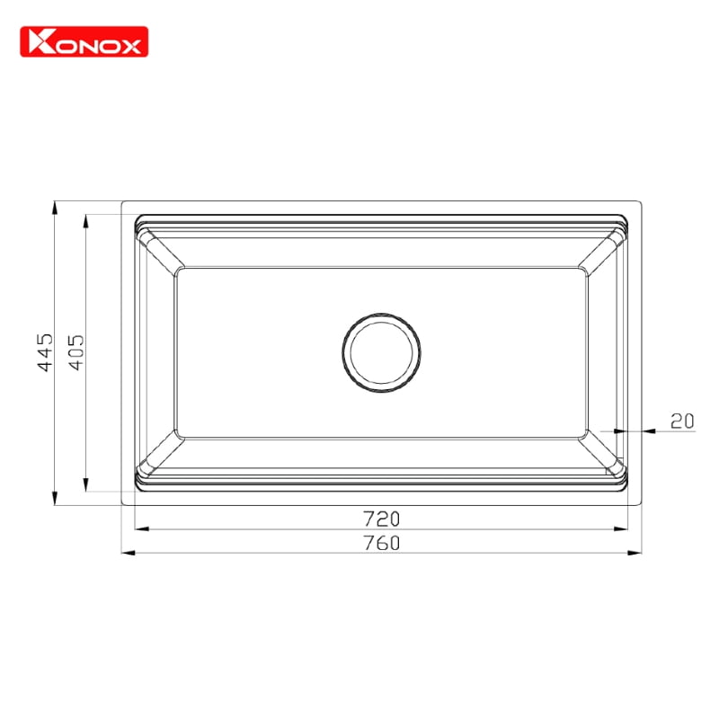 Chậu rửa bát KONOX Undermount Sink KN7644SU - Chậu 1 hố kích thước 76*44 - Ảnh 3