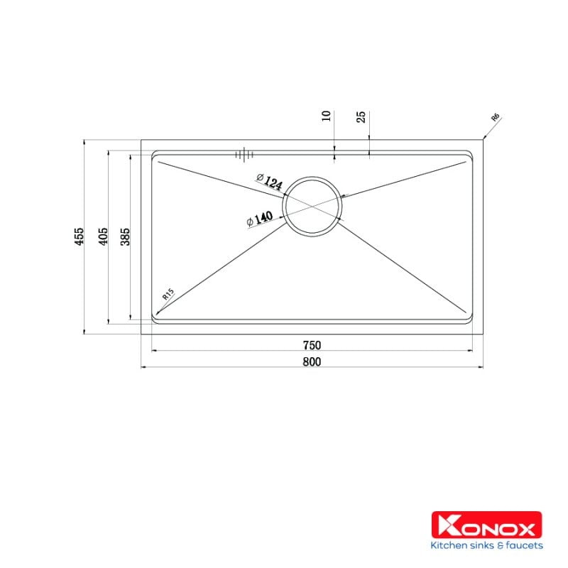 Chậu rửa bát KONOX Undermount Sink KN8046SU- 1 hố inox304 kích thước 80*46 - Ảnh 4