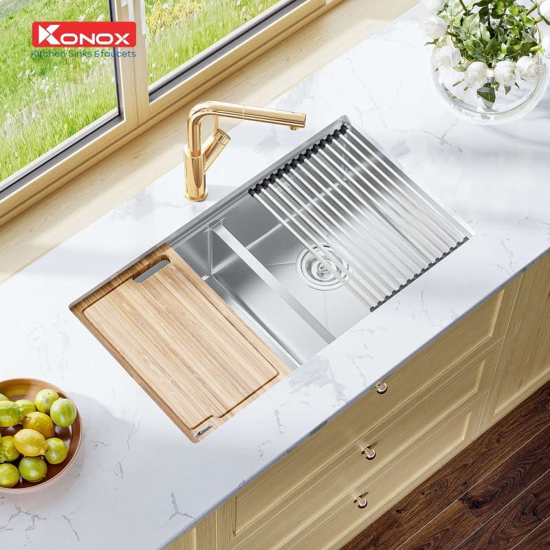 Chậu rửa bát KONOX Workstation Sink – Undermount Sink KN8046DUB chậu 2 hố lắp âm toàn phần - Ảnh 2