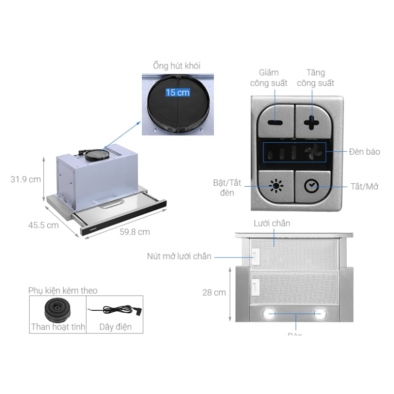 Alternative view of Máy Hút Mùi HH-TG60E Hafele 539.81.073 - công suất cao 950m3/h