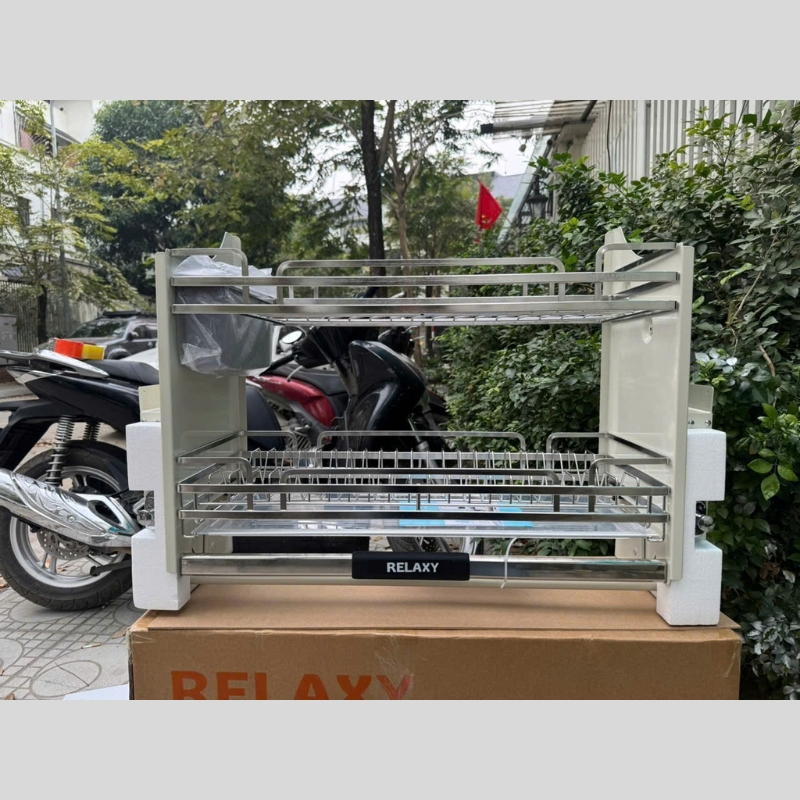 Gía bát nâng hạ di động cao cấp inox304- Bảo hành vĩnh viễn phần inox có giỏ đũa
