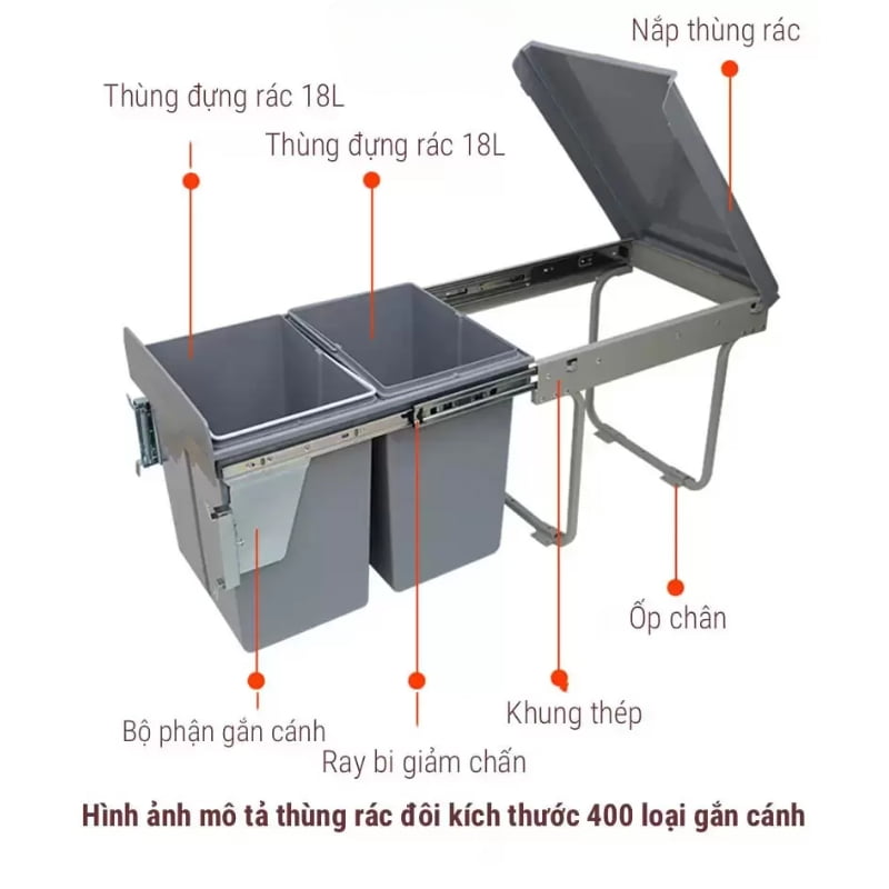 Thùng rác đôi CELAENO CE.300R - Gắn cánh giảm chấn - Ảnh 3