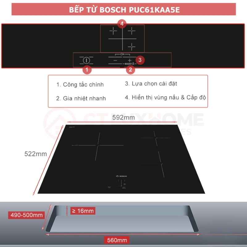 BẾP TỪ BOSCH PUC61KAA5E - Bếp 3 vùng nấu, bảo hành 3 năm tại nhà - Ảnh 3