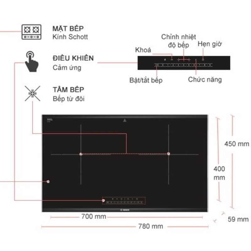 Alternative view of Bếp từ đôi lắp âm Bosch PPI82560MS - mặt kính Schott ceran nhập khẩu Đức