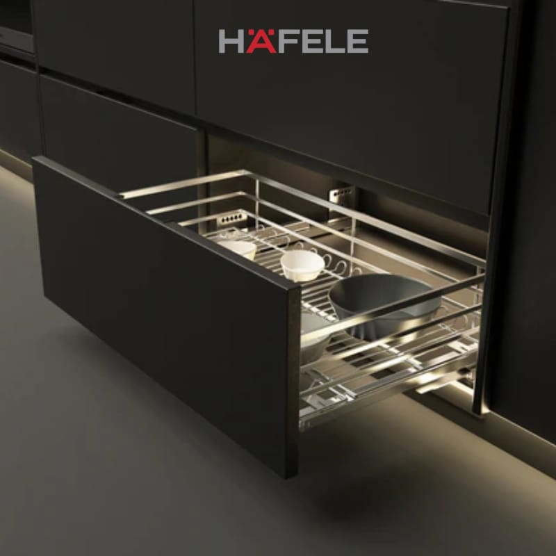 Bộ rổ xoong nồi Hafele - Cappella tủ dưới inox304, ray giảm chấn