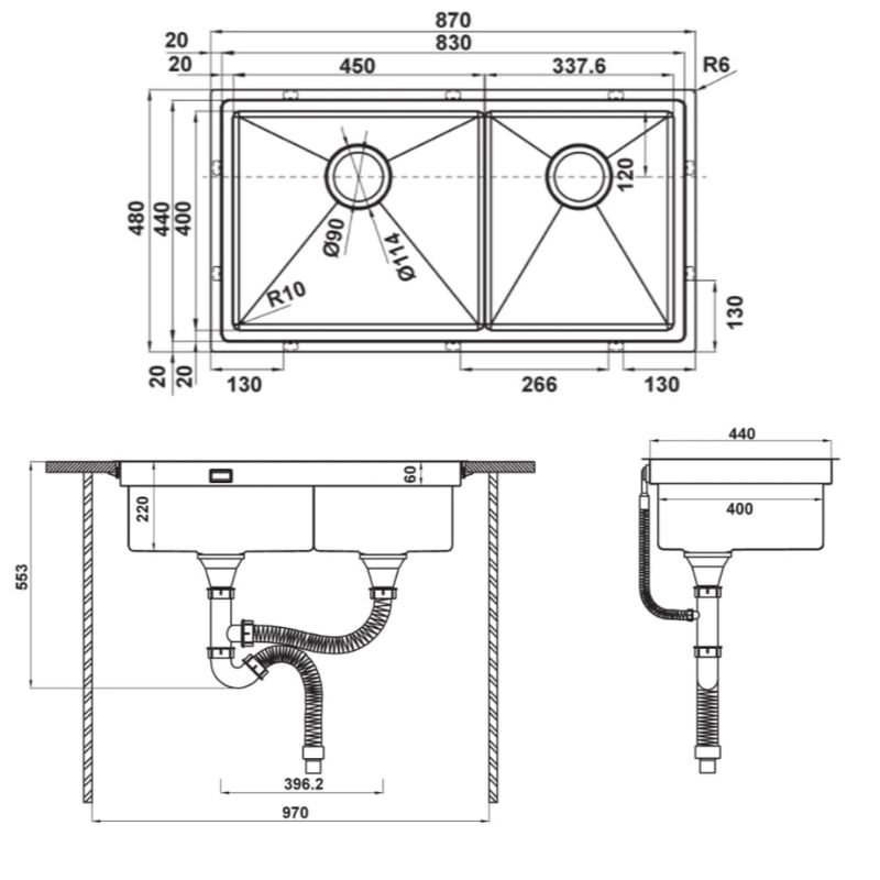 Chậu inox Hafele HS21-SSN2S90 567.94.030 - chậu rửa bát 2 hố lệch - Ảnh 3