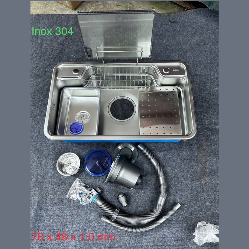 Chậu rửa bát 1 hố 7848HQ inox 304 chống xước- Bảo hành 3 năm phần inox (Xả kho)