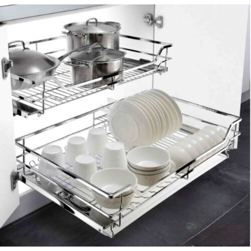 Gía đựng bát đĩa nan dẹt inox 304 Diamond - HIGOLD cao cấp, ray giảm chấn