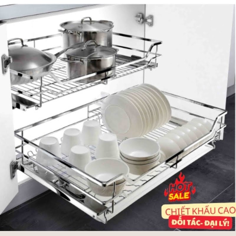 Alternative view of Gía đựng bát đĩa nan dẹt inox 304 Diamond - HIGOLD cao cấp, ray giảm chấn