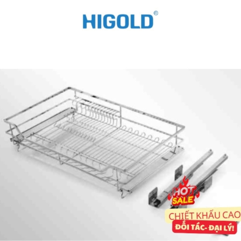 Gía đựng bát đĩa nan dẹt inox 304 Diamond - HIGOLD cao cấp, ray giảm chấn - Ảnh 3