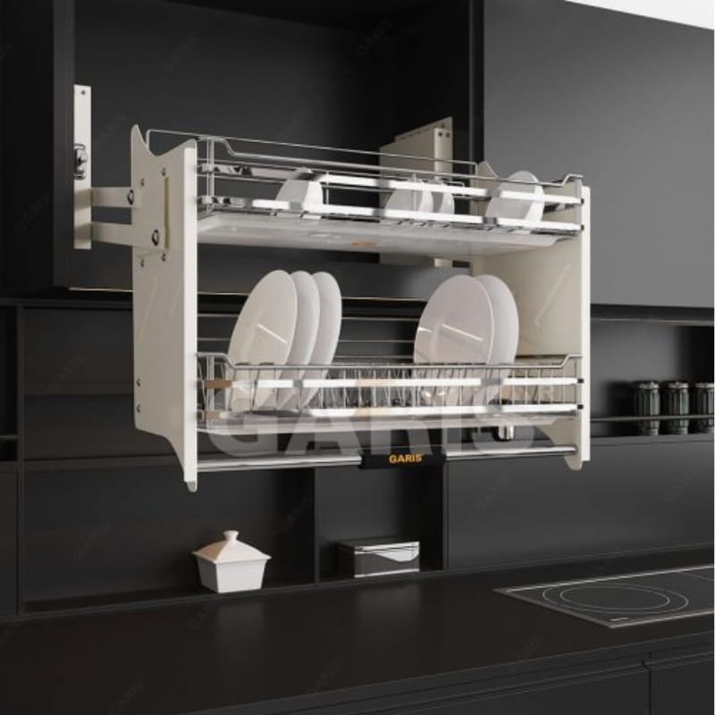 Giá bát đĩa nâng hạ GARIS GL06.80E, nan dẹt, inox 304, bề mặt xước mờ (điện hóa)