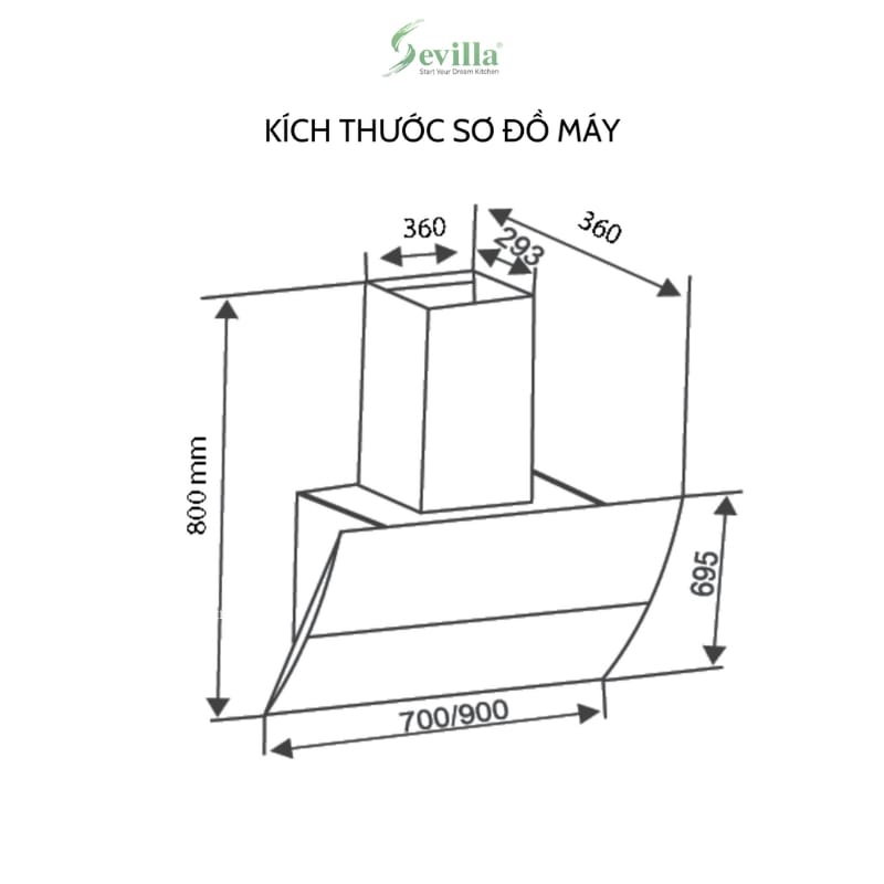 Máy hút mùi kính vát Sevilla SV-70K4, Có kích thước rộng 700-900 - Ảnh 3