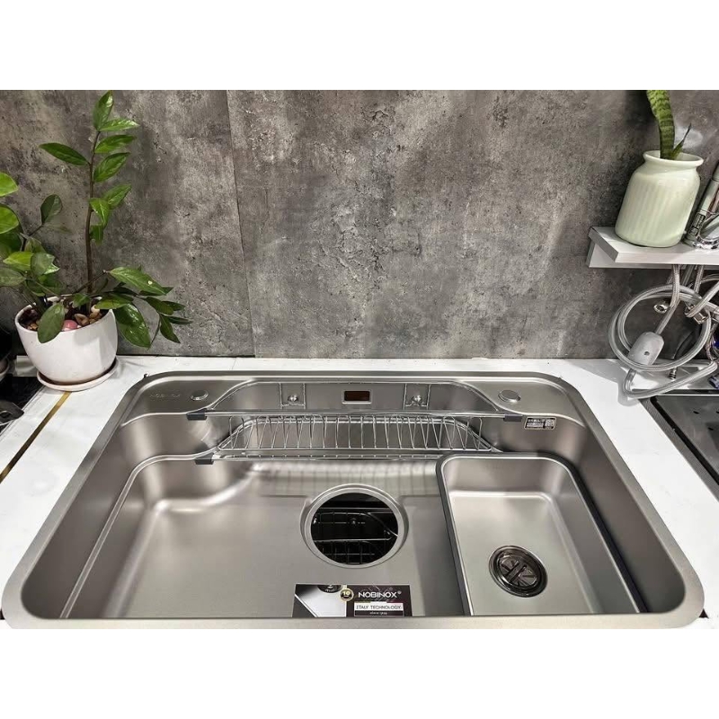 Chậu Rửa Bát 1 Hố NOBINOX ARVO B180 Inox 304 Cao Cấp | Chống Xước,Kèm Vòi Rút - Ảnh 3